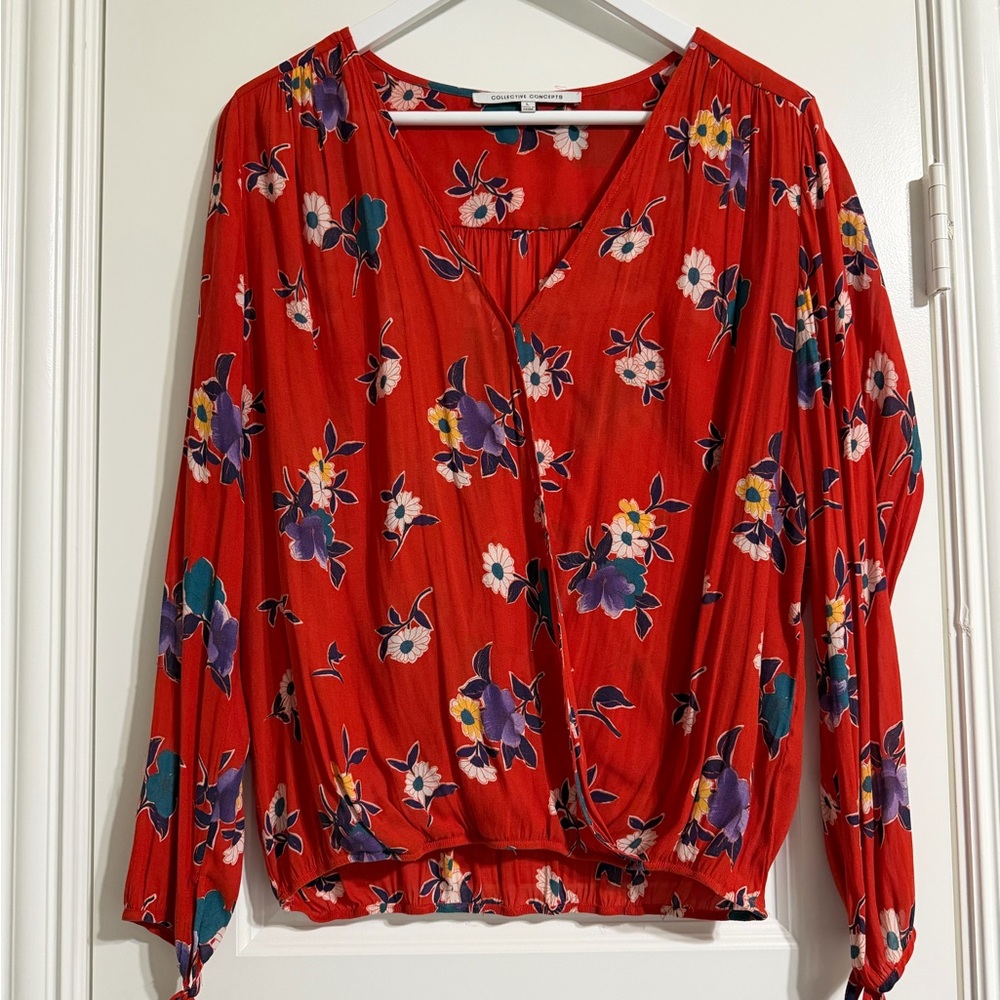 Collective Concepts Red Floral Blouse